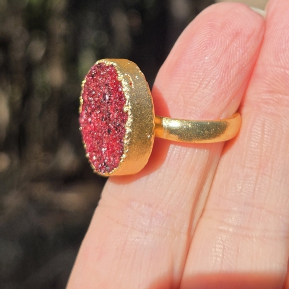 Red ruby drutzy & gold ring Adjustable Size - Picture 8 of 12